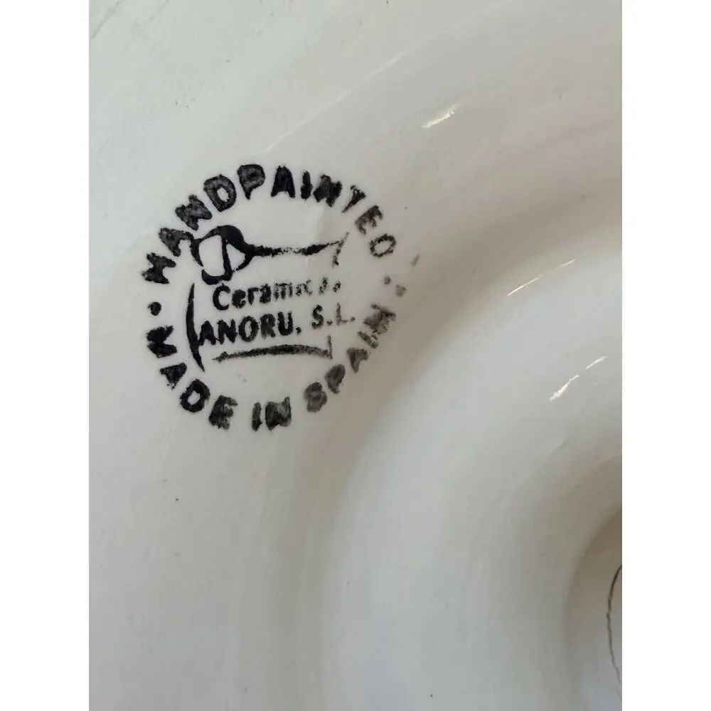 Ceramic Pedestal‎ Bowl Hand Painted Fruit From Spain Large Colorful 11x6 Decor